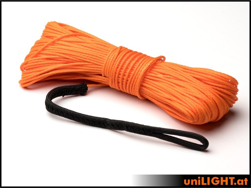 Winch rope 1.0mm, 160daN breaking load, ORANGE, 30m, stitched ​​on one side