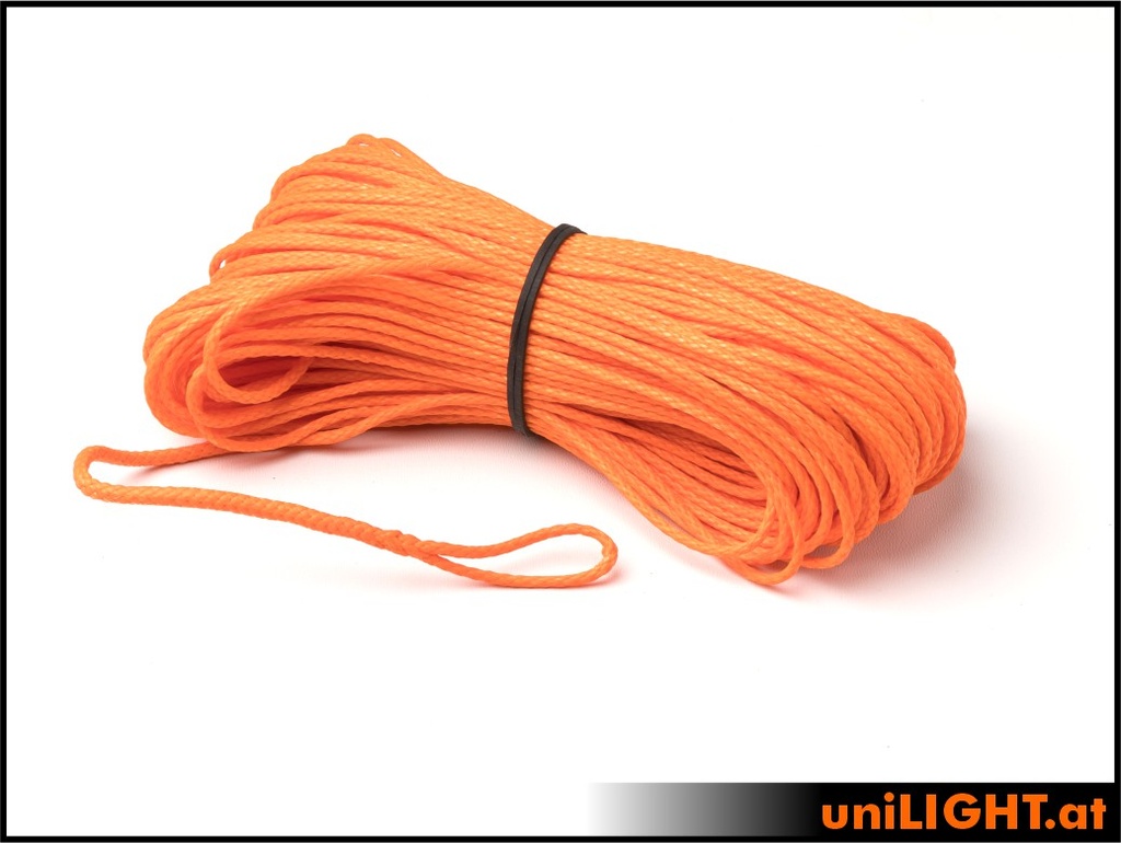 Winch rope 1.5mm, 280daN breaking load, ORANGE, 30m, spliced ​​on one side