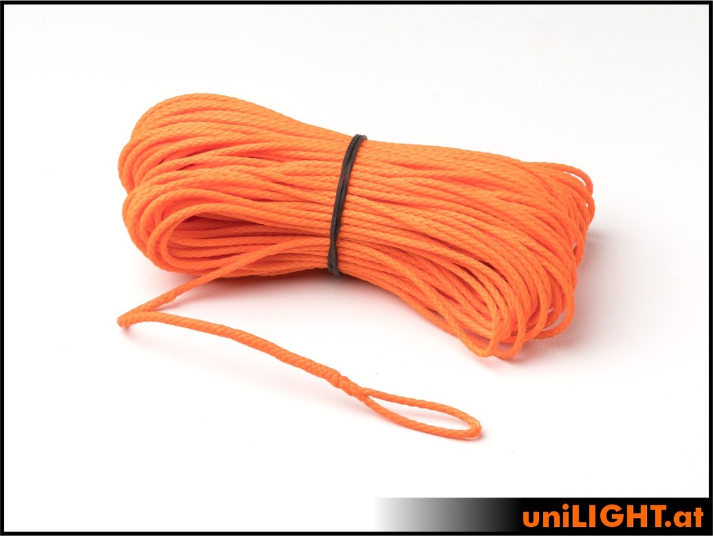 Winch rope 2.0mm, 360daN breaking load, ORANGE, 30m, spliced ​​on one side